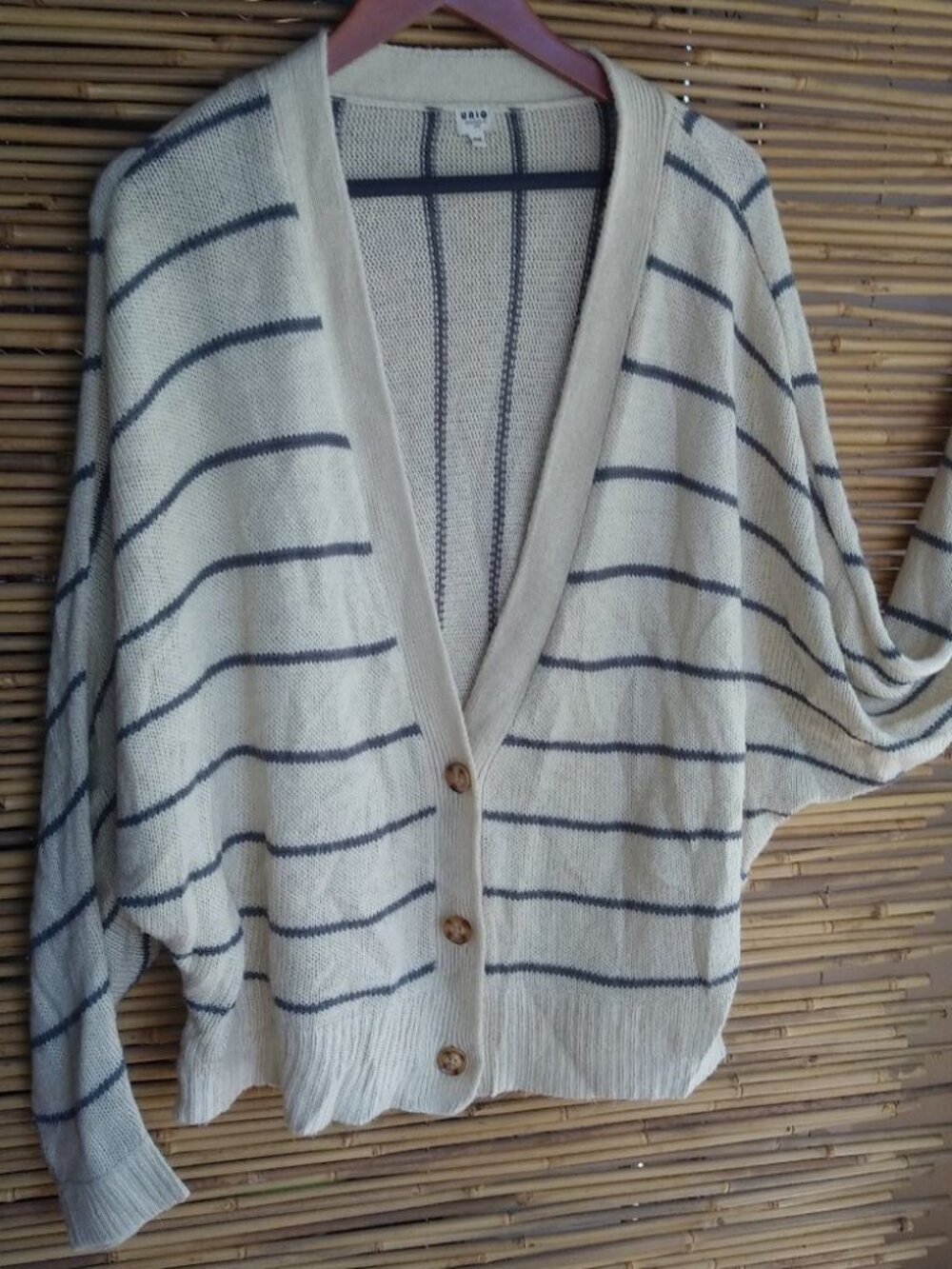 UNIO XL Striped Cardigan Creme Gray Plus